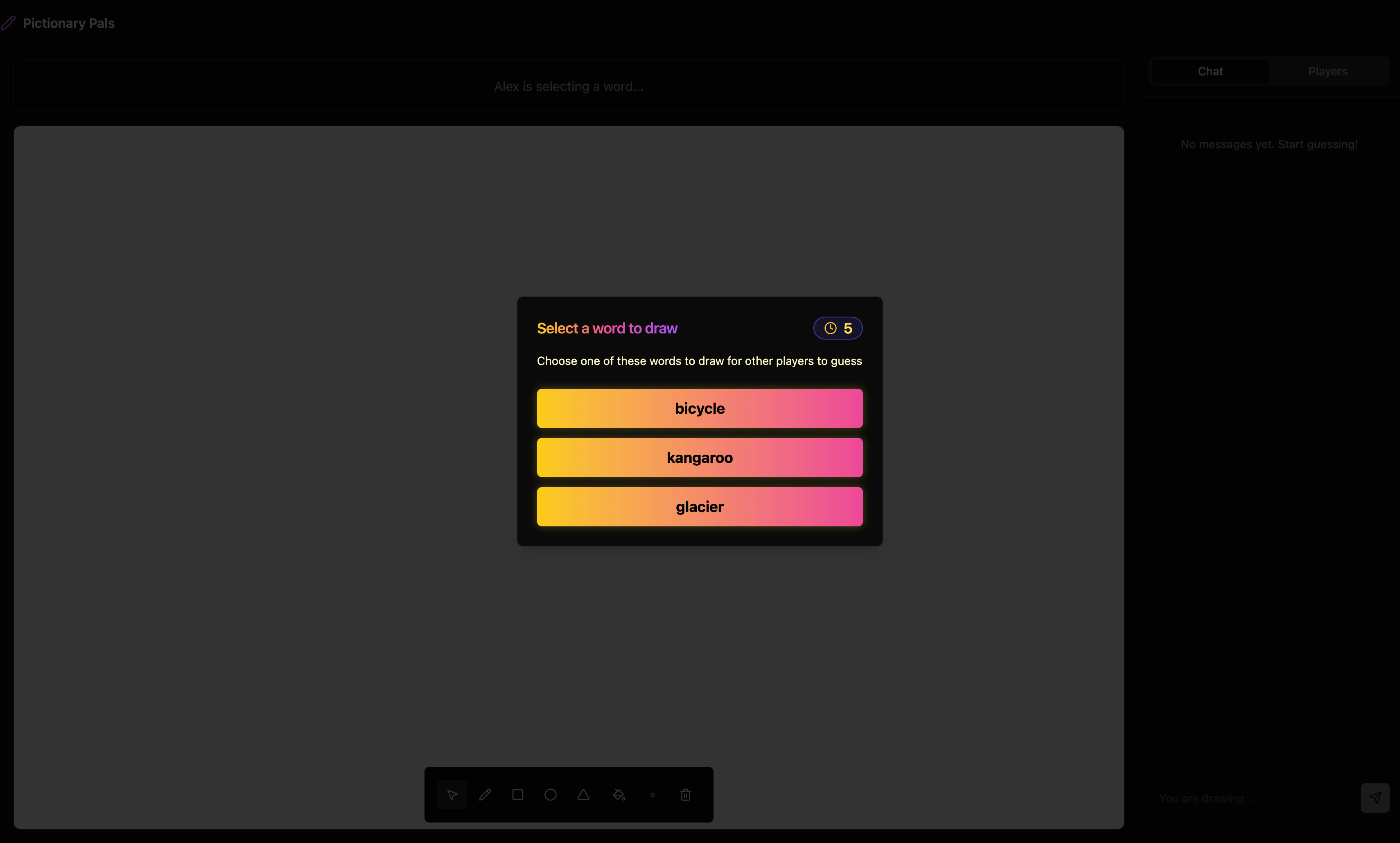 Pictionary game screenshot